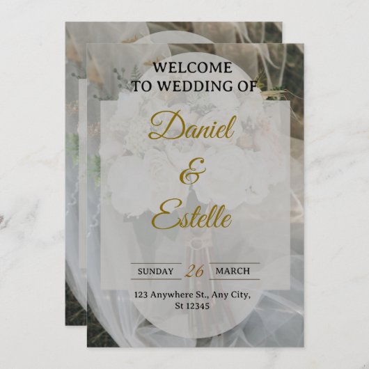 Modern Boho Wedding Invitation | Elegant Beige Flo 招待状 (正面/裏面)