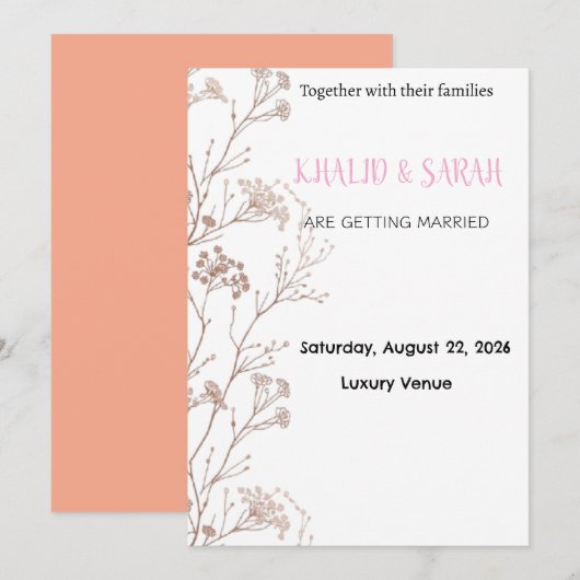 Modern Boho Wedding Invitation Gold Geometric Flor 招待状 (正面/裏面)