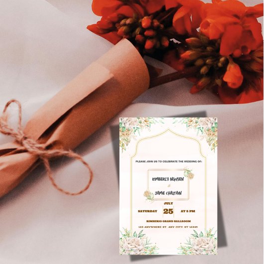 Modern Boho Wedding Invitation, Neutral Earth Tone 招待状