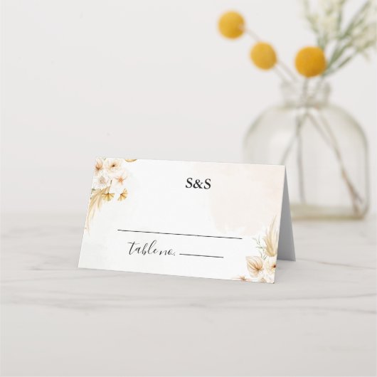 Modern Boho Wedding with Warm Floral Tones プレイスカード (正面)