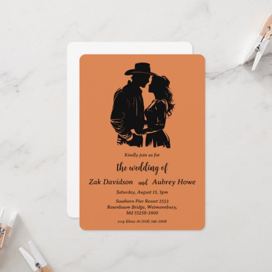 Modern boho western wedding invitations 招待状 (正面/裏面インサイチュ)