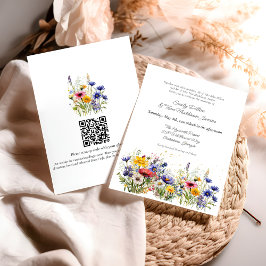 Modern Boho Wildflower QR Code Wedding 招待状