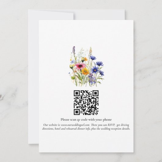 Modern Boho Wildflower QR Code Wedding 招待状 (裏面)