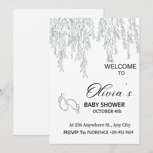 Modern Boho Willow Baby Shower Invitation | Minima 招待状 (正面/裏面)
