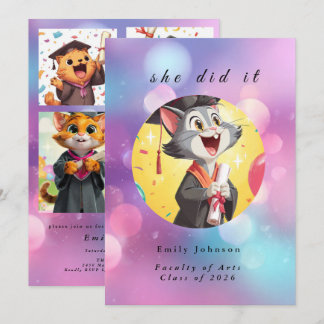 Modern Bokeh Lights Graduation invitation 招待状