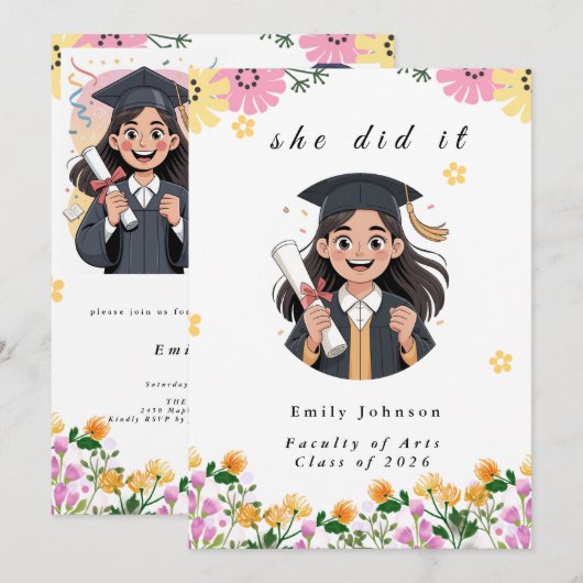 Modern Bokeh Lights Graduation invitation 招待状 (正面/裏面)