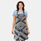 Modern bold Abstract Monochrome Geometric Pattern エプロン (着用した状態)