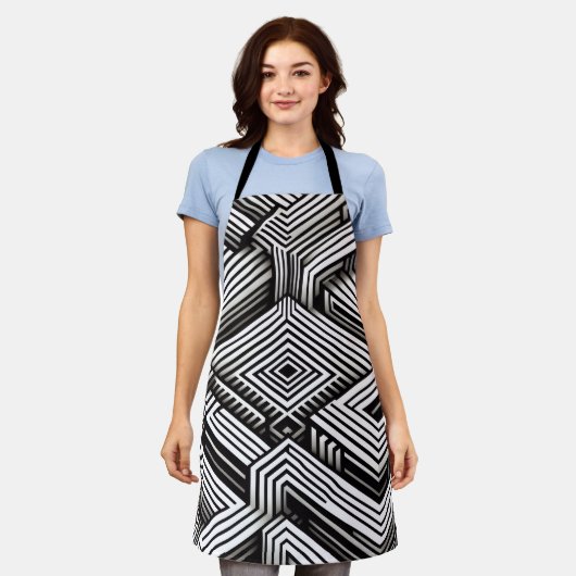 Modern bold Abstract Monochrome Geometric Pattern エプロン (着用した状態)