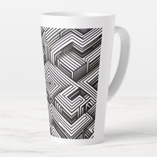 Modern bold Abstract Monochrome Geometric Pattern カフェラテマグ (右アングル)