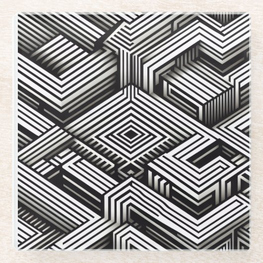 Modern bold Abstract Monochrome Geometric Pattern ガラスコースター (正面)