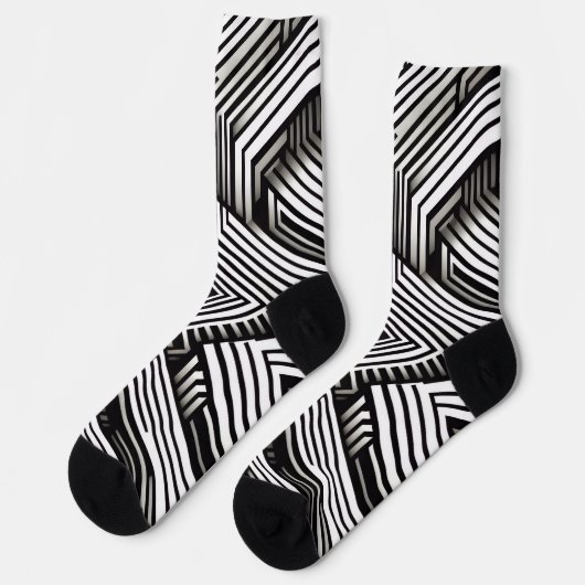 Modern bold Abstract Monochrome Geometric Pattern ソックス (左)