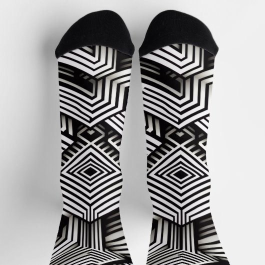 Modern bold Abstract Monochrome Geometric Pattern ソックス (上部)