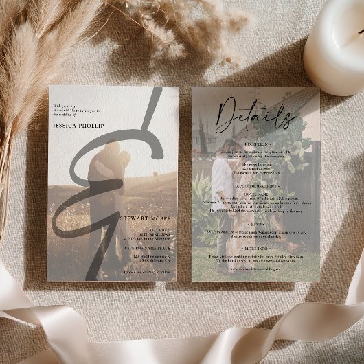 Modern bold all in one calligraphy wedding 招待状