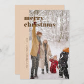 Modern Bold Beige & Brown Merry Christmas Photo シーズンカード (正面/裏面)