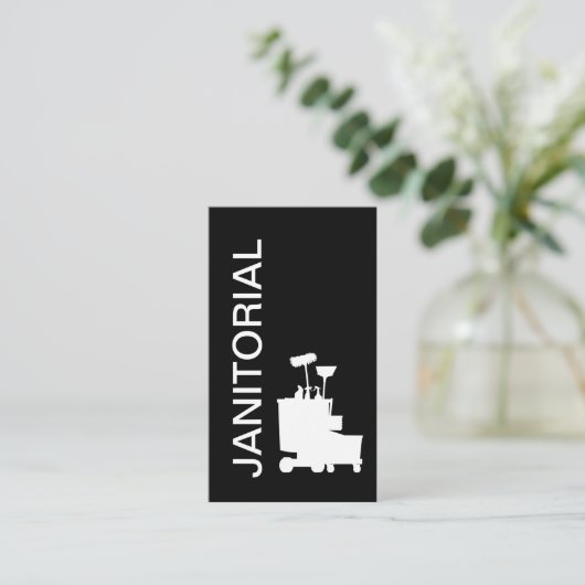Modern Bold Black And White Janitorial 名刺 (スタンド正面)