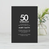 Modern Bold Black Fifty and Fabulous 50th Birthday 招待状 (スタンド正面)