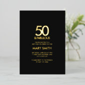 Modern Bold Black Fifty and Fabulous 50th Birthday 箔招待状 (立ち正面)