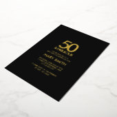 Modern Bold Black Fifty and Fabulous 50th Birthday 箔招待状 (回転した状態)