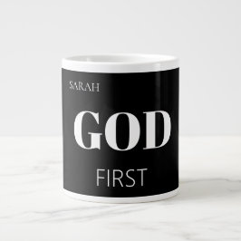 Modern Bold Black God First Faith Saying Slogan  ジャンボコーヒーマグカップ