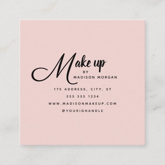 Modern Bold Black Script 3 Photo Makeup スクエア名刺 (裏面)