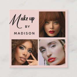 Modern Bold Black Script 3 Photo Makeup スクエア名刺