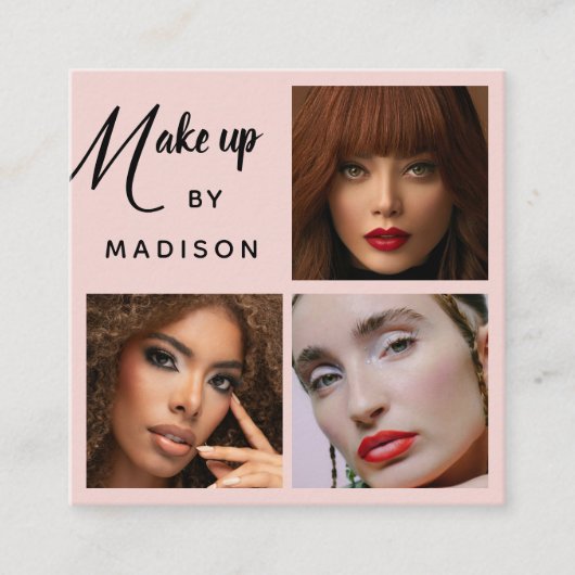 Modern Bold Black Script 3 Photo Makeup スクエア名刺 (正面)