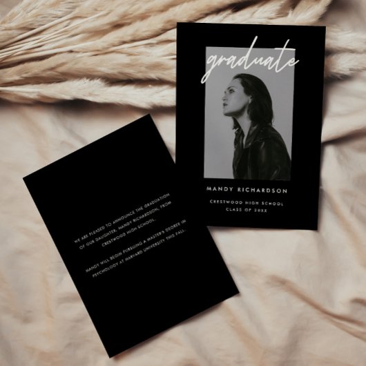 Modern Bold Black Script Photo Graduation 案内状