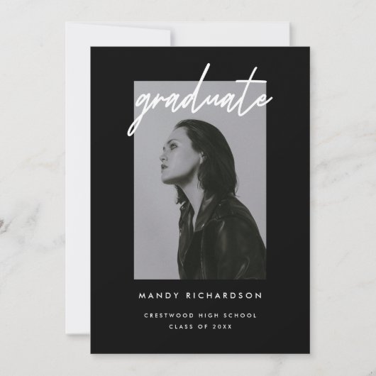 Modern Bold Black Script Photo Graduation 案内状 (正面)
