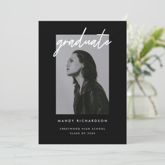 Modern Bold Black Script Photo Graduation 案内状 (スタンド正面)