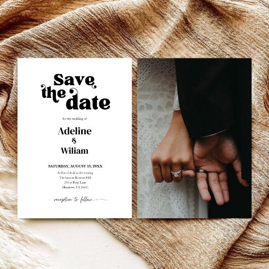 Modern Bold Black Wedding Save the Date Photo 招待状