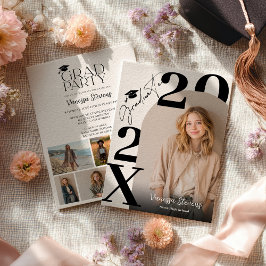 Modern Bold Black white Trendy 6 photos graduation 招待状