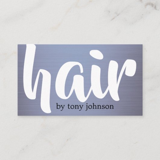 Modern Bold Blue Grey Faux Metal Hair Stylist 名刺 (正面)
