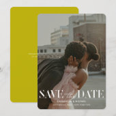 Modern Bold Chartreuse Photo Wedding Save Date 招待状 (正面/裏面)