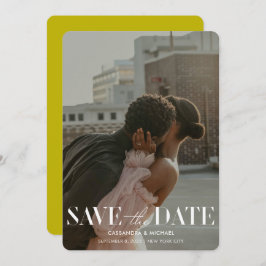 Modern Bold Chartreuse Photo Wedding Save Date 招待状