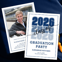 Modern Bold Class 2026 Navy Blue Graduation Party 招待状