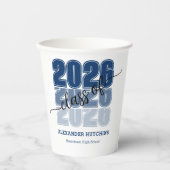 Modern Bold Class 2026 Navy Blue Graduation Party 紙コップ (正面)