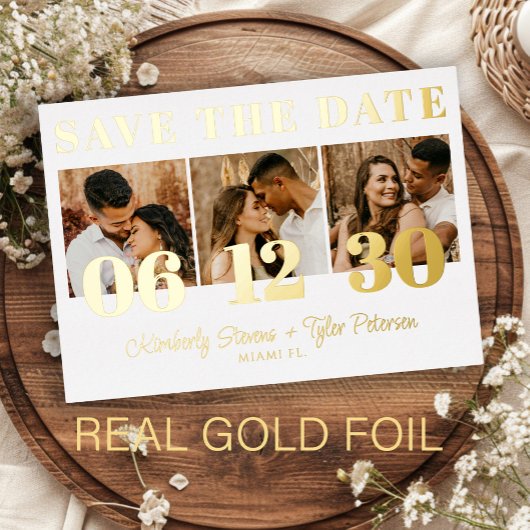 Modern bold date photo wedding save the date 箔招待状