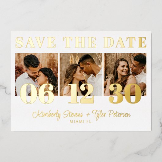 Modern bold date photo wedding save the date 箔招待状 (正面)