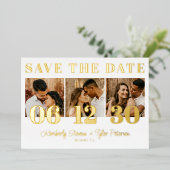 Modern bold date photo wedding save the date 箔招待状 (立ち正面)