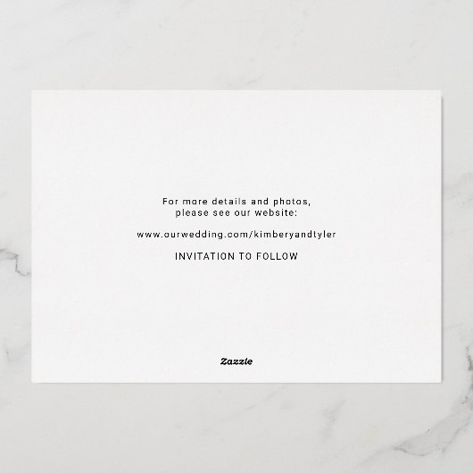 Modern bold date photo wedding save the date 箔招待状 (裏面)