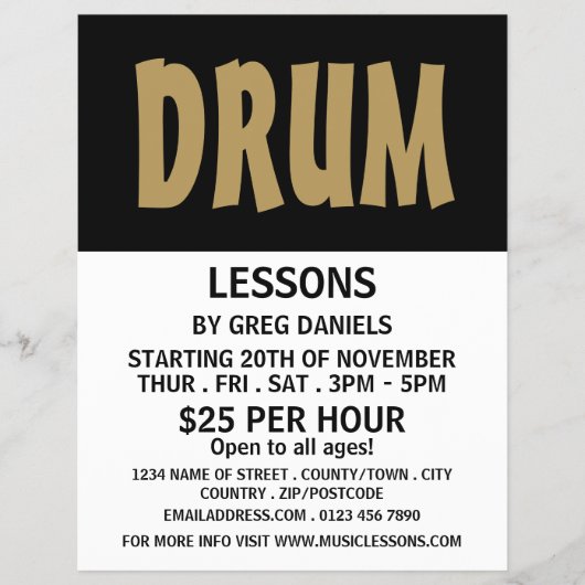 Modern Bold, Drum Lessons Advertising Flyer チラシ (正面)