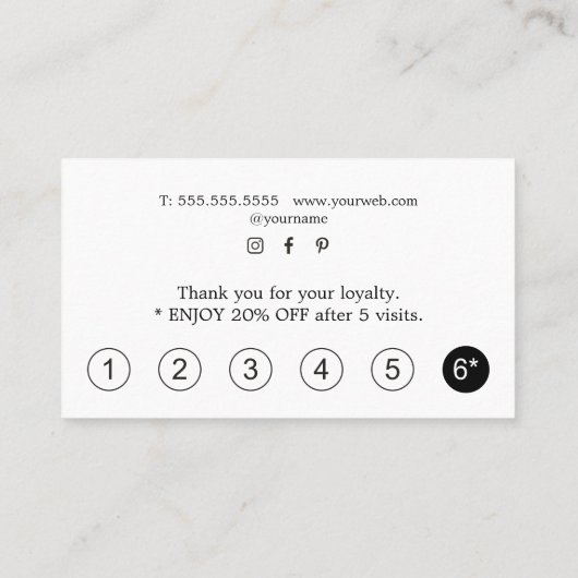 Modern Bold Faux Silver Salon ロイヤリティカード (裏面)