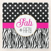 Modern Bold Fifty & Fabulous 50th Birthday ガラスコースター (正面)