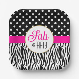 Modern Bold Fifty & Fabulous 50th Birthday ペーパープレート