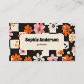 Modern Bold Floral Checkered Business Card 名刺 (正面)