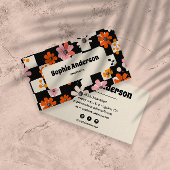 Modern Bold Floral Checkered Business Card 名刺