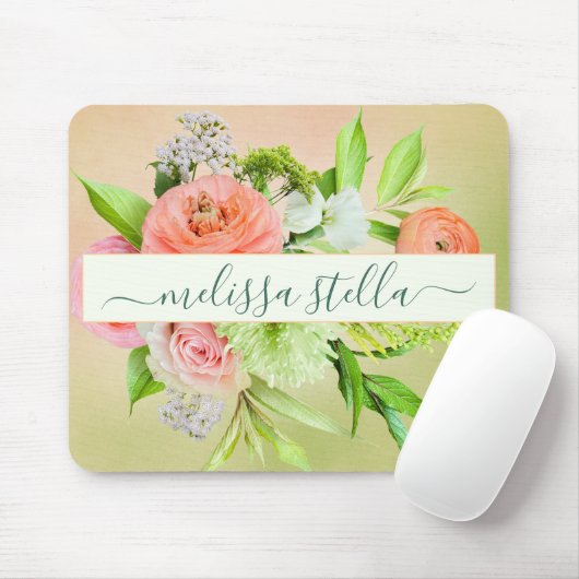 Modern Bold Floral Pink Green | Girly Gift マウスパッド (マウス)