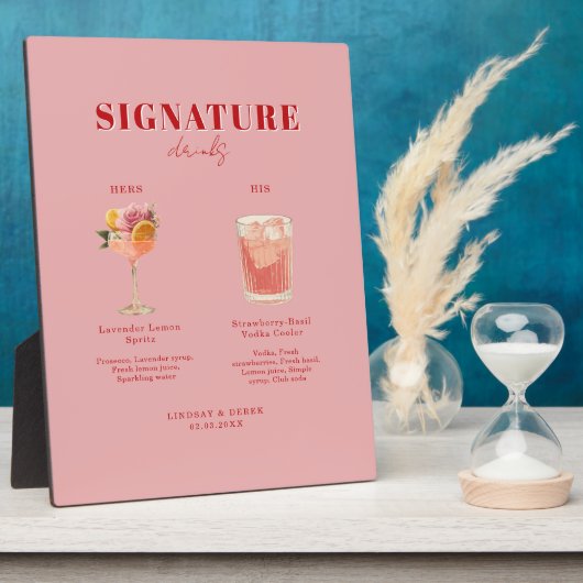 Modern Bold Font His & Hers Drinks Wedding フォトプラーク (側面)
