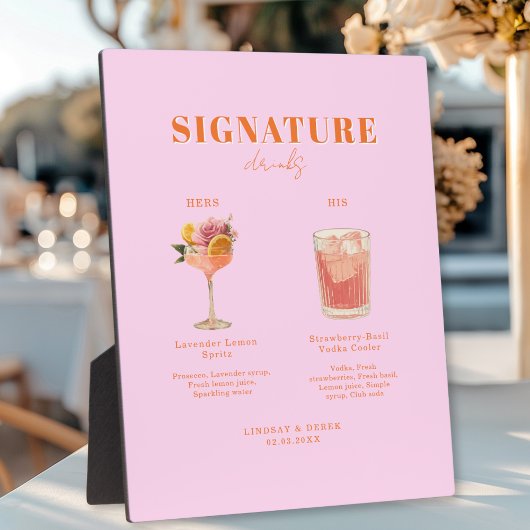 Modern Bold Font His & Hers Drinks Wedding フォトプラーク