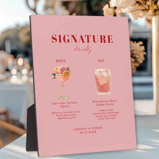 Modern Bold Font His & Hers Drinks Wedding フォトプラーク